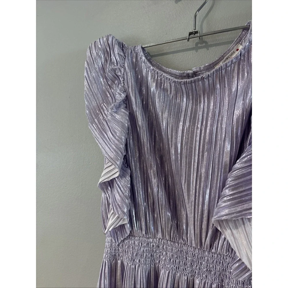 Crewcuts Girls Flutter Sleeve Purple Shimmer Dress A Line Fit & Flare XS 4 5